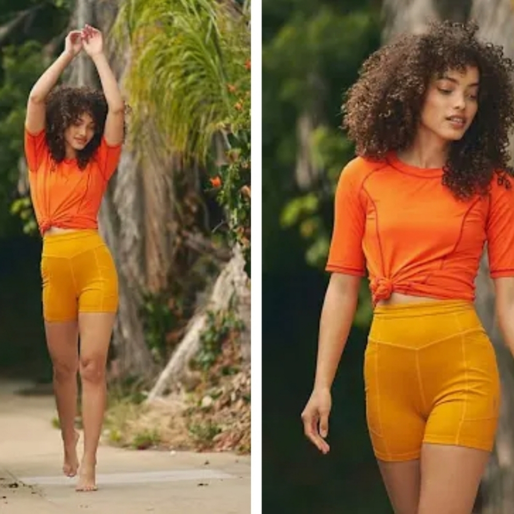 Free People Movement high waistband biker workout shorts.